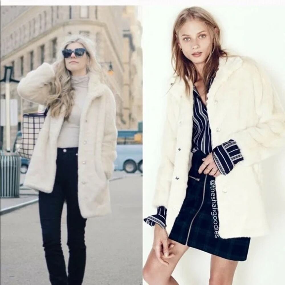 MADEWELL Stagedoor Faux Fur Coat White Jacket Sz M